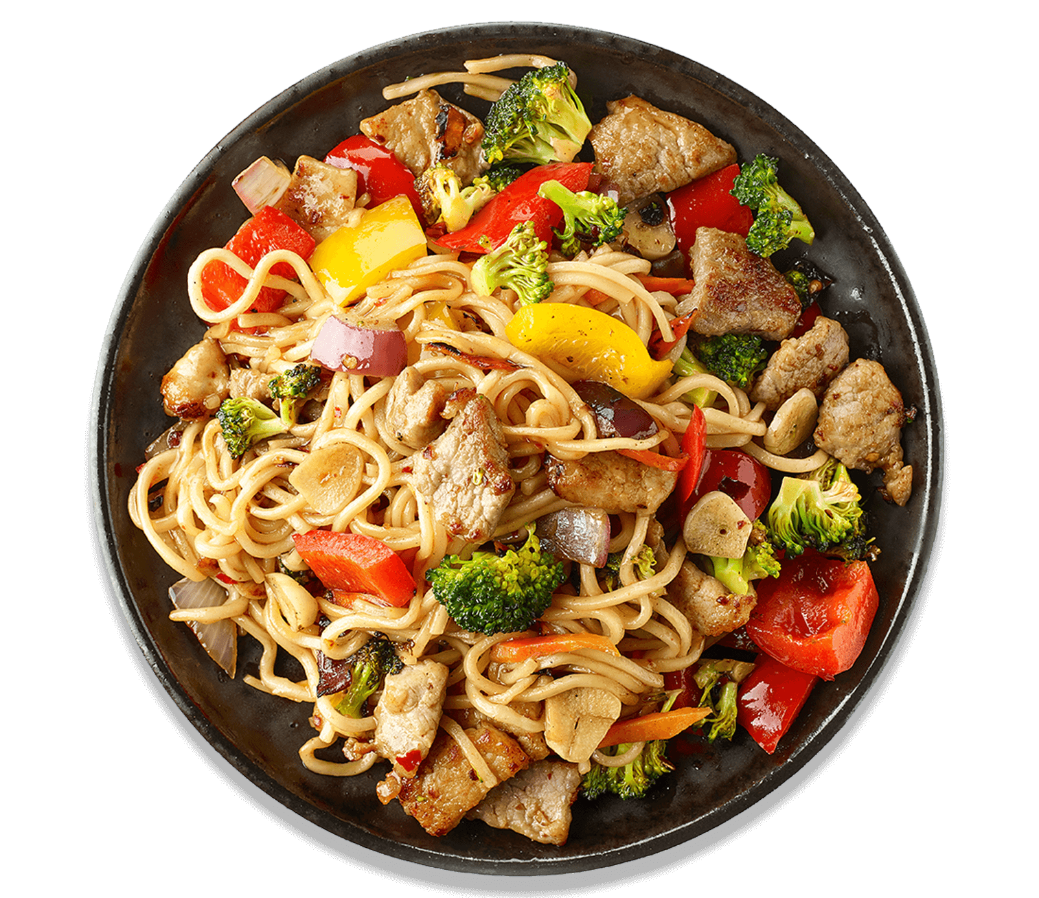 Noodle stir fry made with savory food ingredients